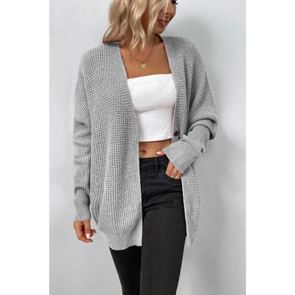 Waffle Knit Dropped Shoulder Longline Cardigan - Picture 1 of 5
